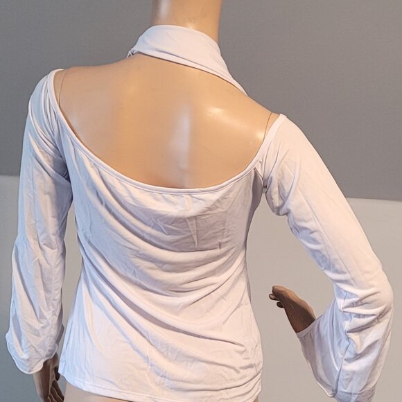 Sexy Women White Blouse Stretch Small Dressy With Rhinestone Heart Accent 25064 - Picture 5 of 6